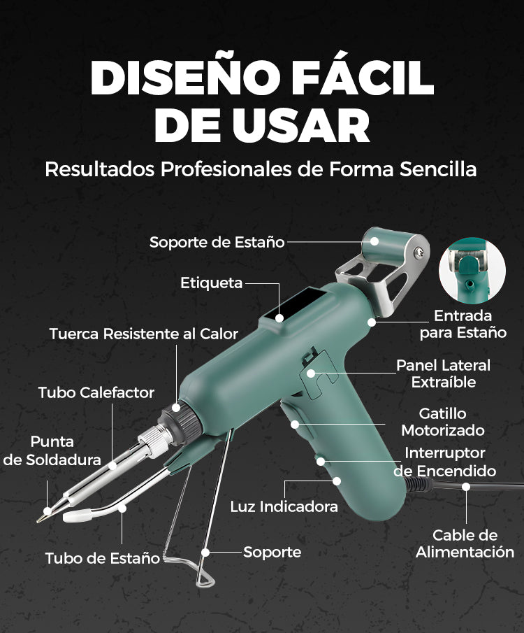 KIT COMPLETO CON PISTOLA AUTOMATICA PARA SOLDAR - Incluye estaño, extractor de soldadura y pinzas de precisión