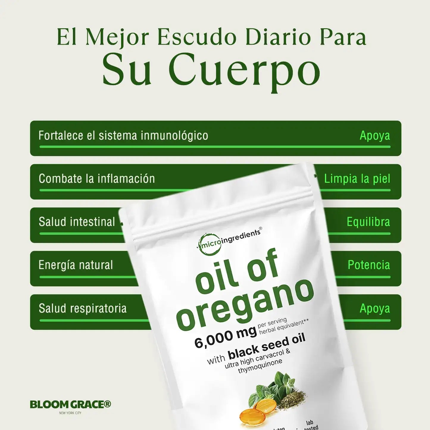 🌿 Aceite de Orégano – 60 cápsulas blandas  - originales de microingredients®