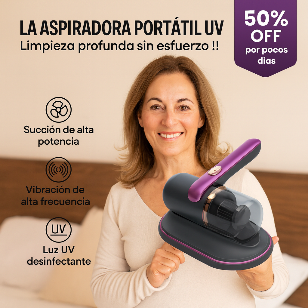 Aspiradora Portátil UV - Aspiración profunda anti ácaros, polvo y pelos