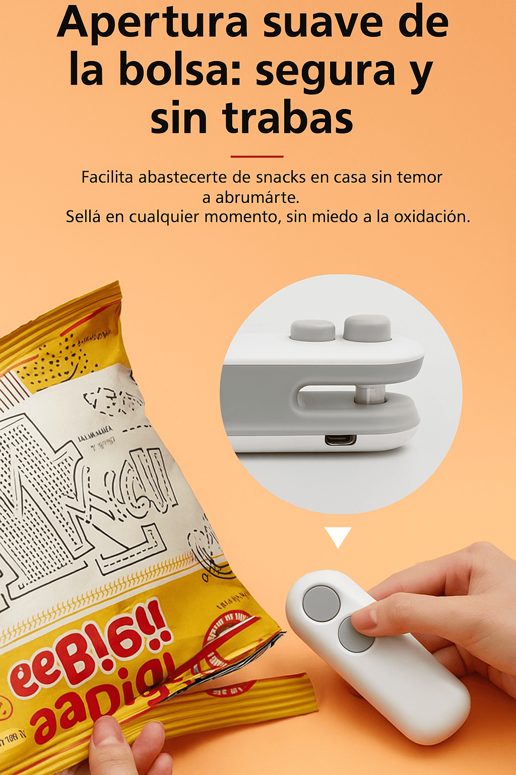 Mini sellador de bolsas portátil recargable por USB (Sella y corta)
