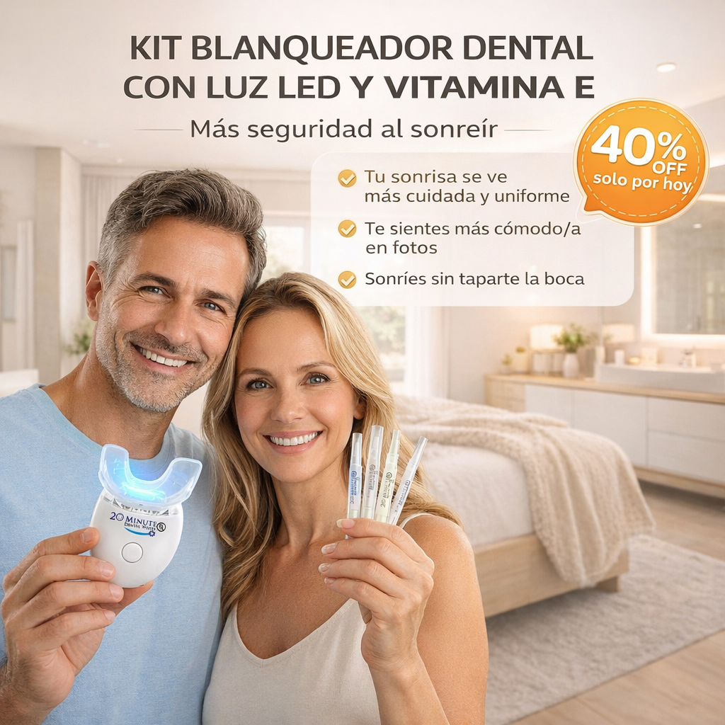 🦷✨ KIT BLANQUEADOR DENTAL CON LUZ LED + VITAMINA E