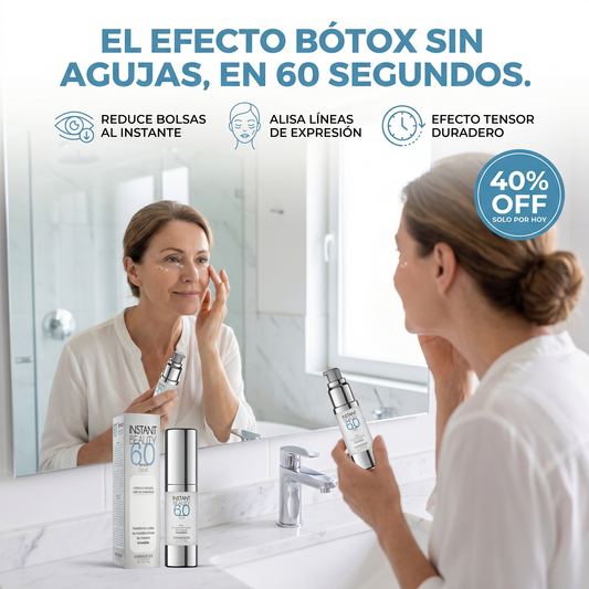 Instant Beauty 60 · Contorno de Ojos Antiarrugas · Elimina Bolsas en 60 Segundos