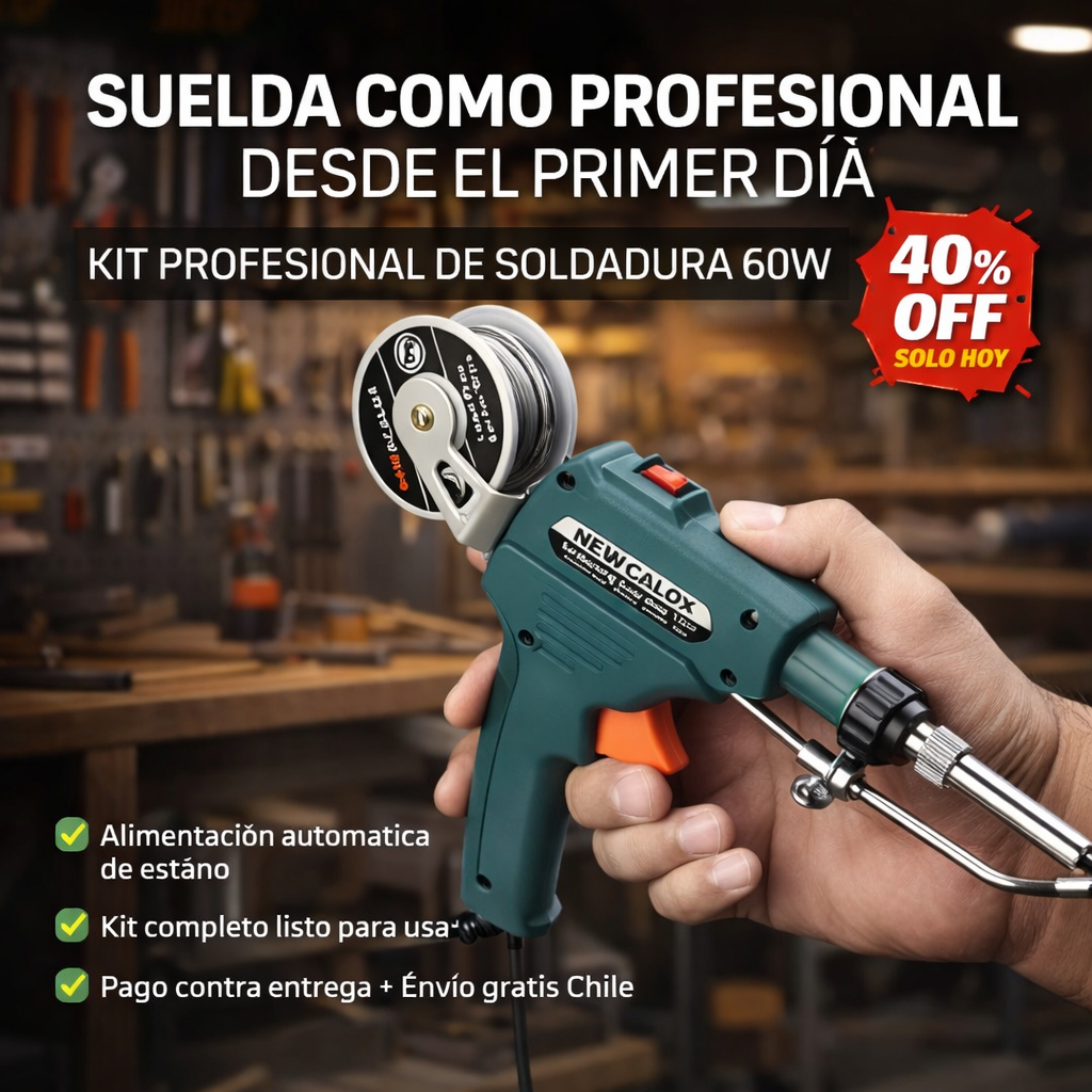 KIT COMPLETO CON PISTOLA AUTOMATICA PARA SOLDAR - Incluye estaño, extractor de soldadura y pinzas de precisión