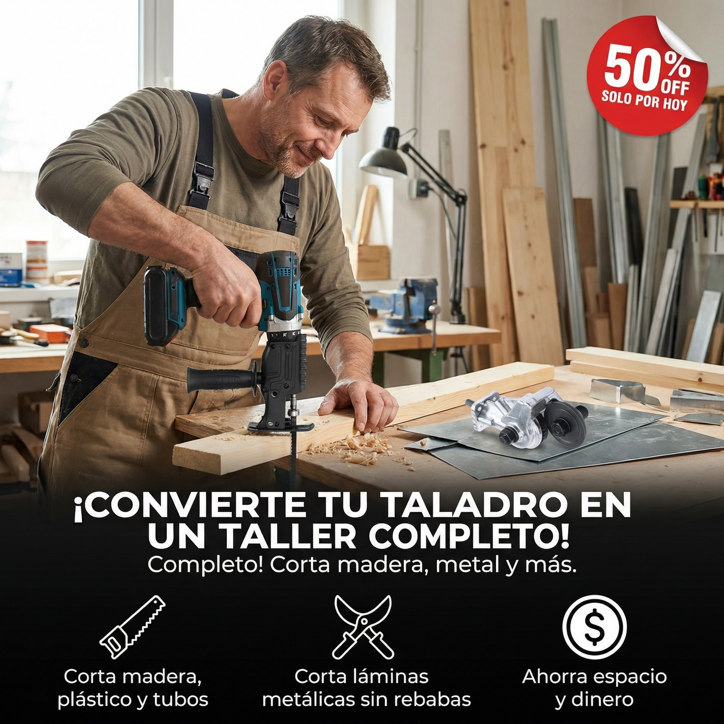 ¡Pack Maestro para taladro - Cortador de Metal + Adaptador de Sierral!