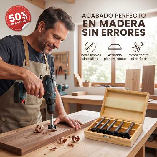KIT 5 BROCAS FORSTNER - MADERA - ALTA PRESICION - CON ESTUCHE