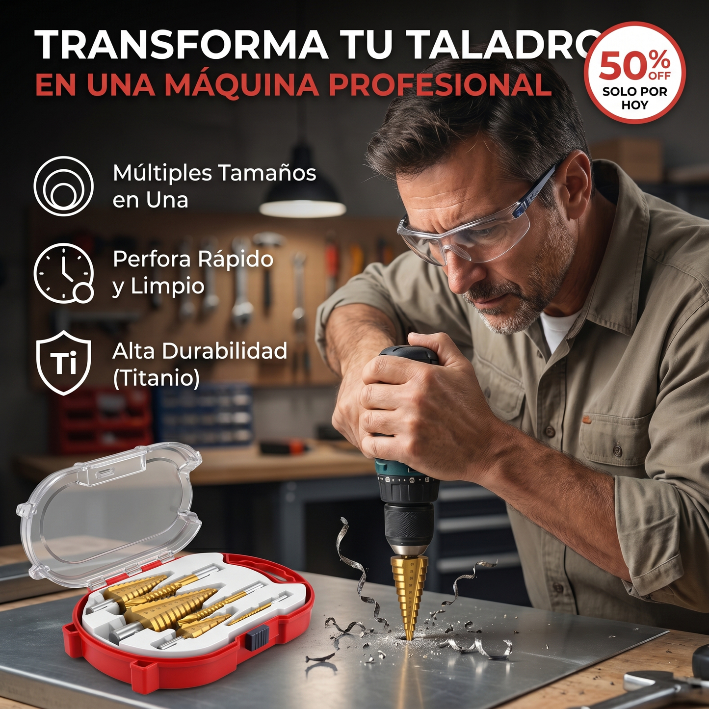 Kit Maestro Titanio Pro™ | 6 Brocas Escalonadas Para Taladro