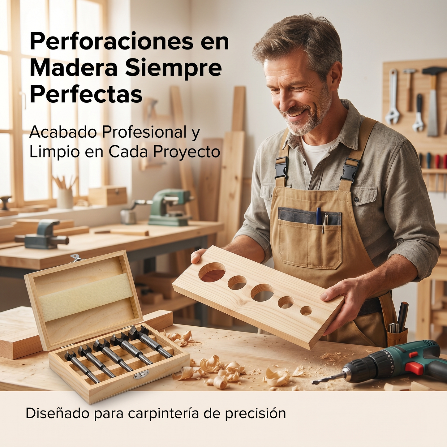 KIT 5 BROCAS FORSTNER - MADERA - ALTA PRESICION - CON ESTUCHE