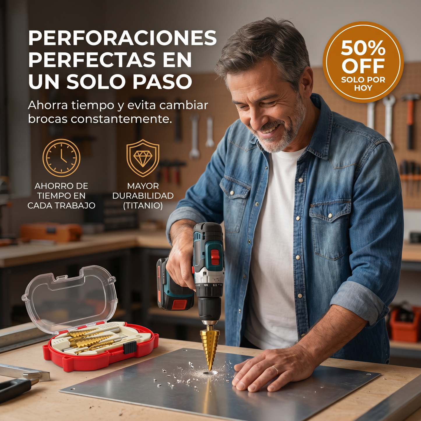 Kit Maestro Titanio Pro™ | 6 Brocas Escalonadas Para Taladro