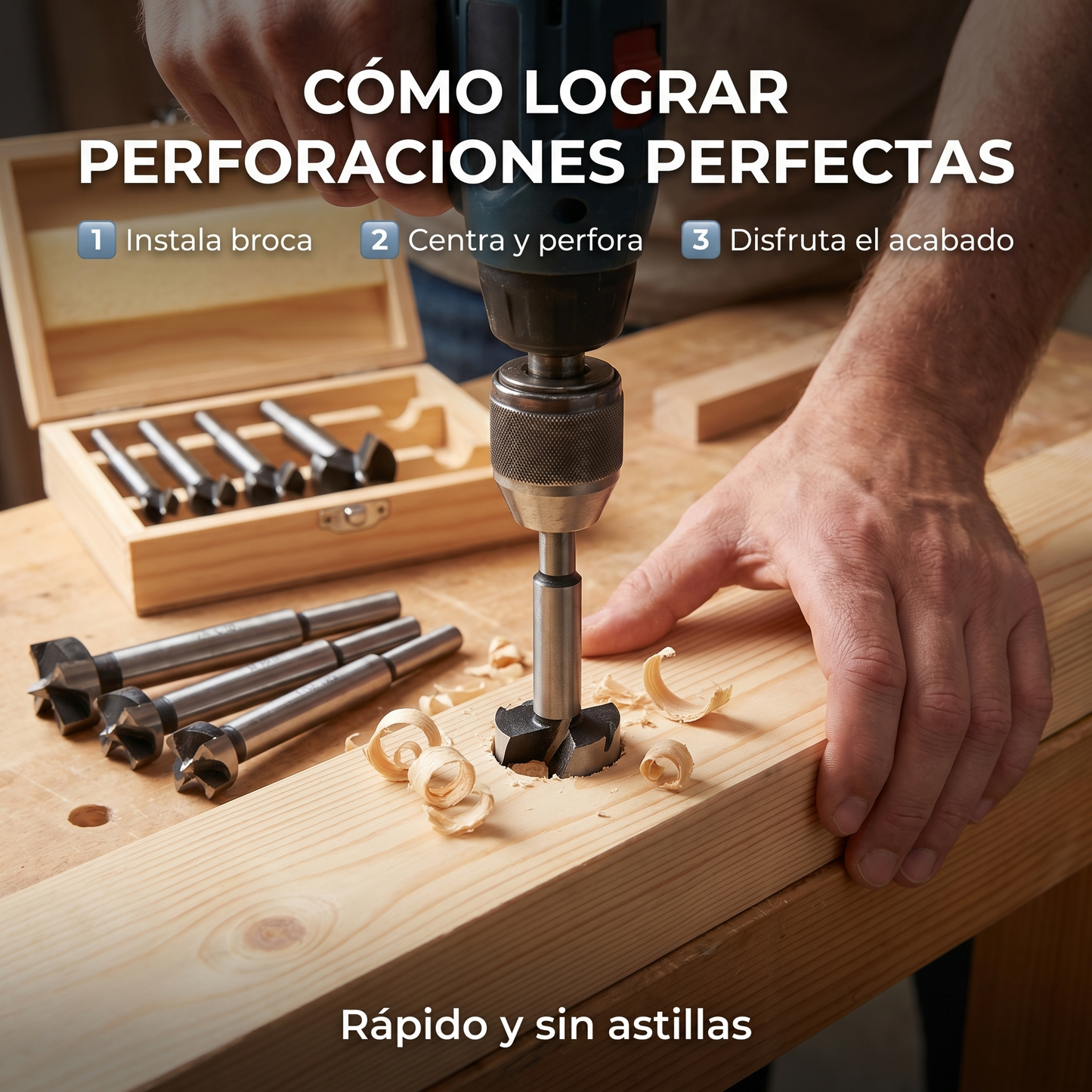 KIT 5 BROCAS FORSTNER - MADERA - ALTA PRESICION - CON ESTUCHE