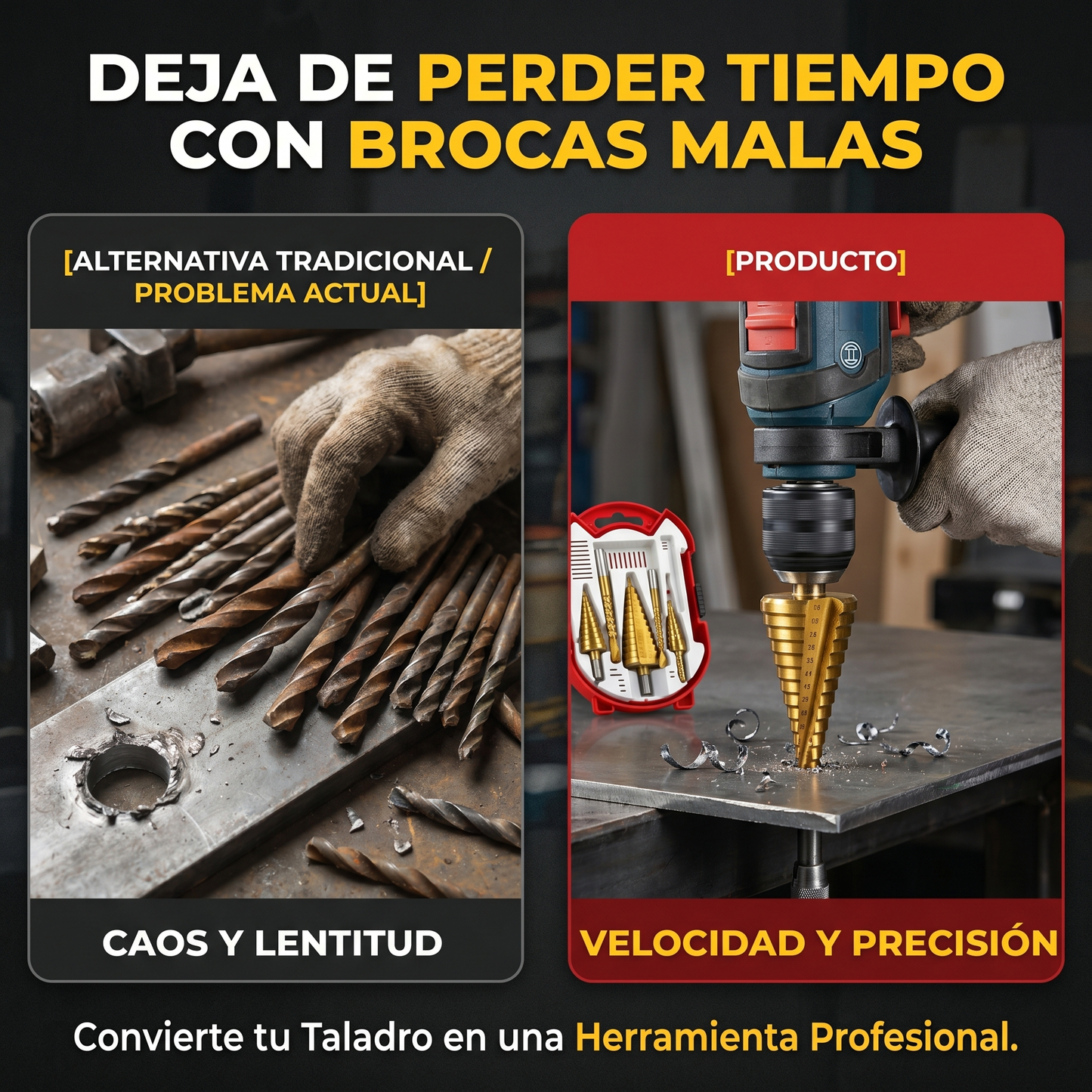 Kit Maestro Titanio Pro™ | 6 Brocas Escalonadas Para Taladro